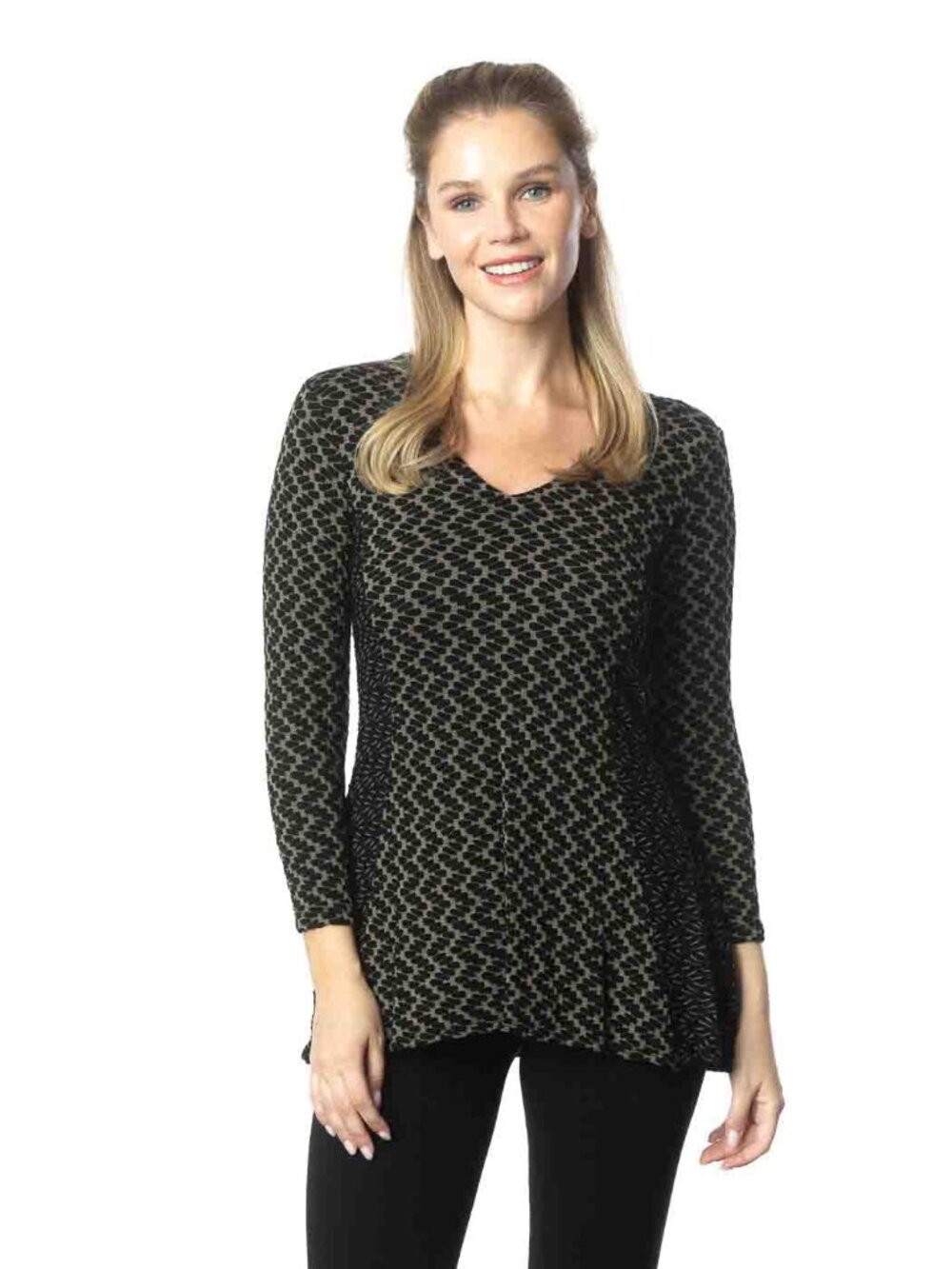 Tianello Silvia Tesa Taupe Knit Jacquard Peyton Black Tunic Size M